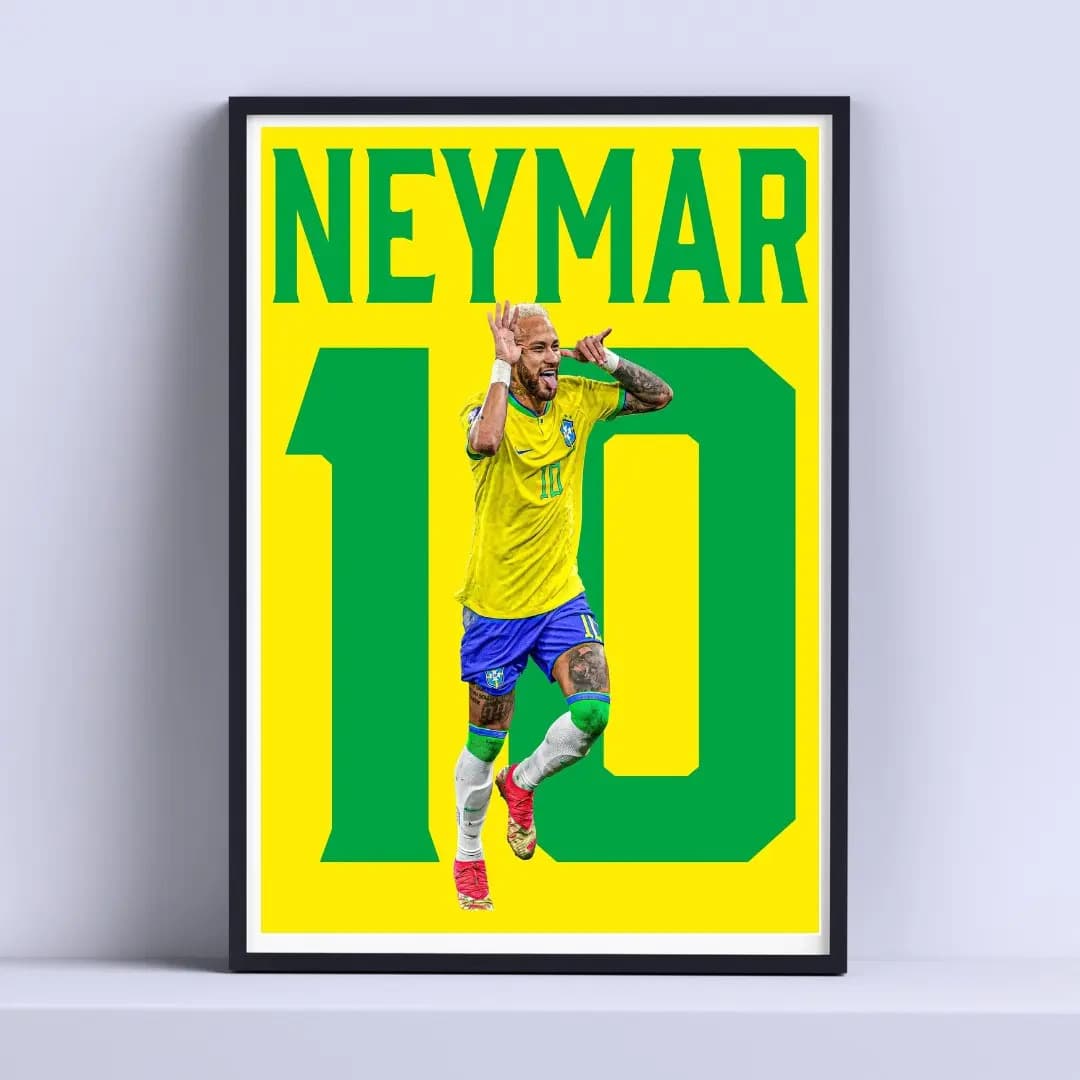Cuadro Neymar Camiseta Futbol Brasil 30x40cm Con Vidrio Blanco Negro