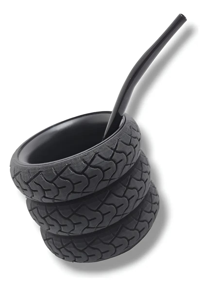 Mate Rueda Auto Neumatico + Bombilla Negro Cubiertas