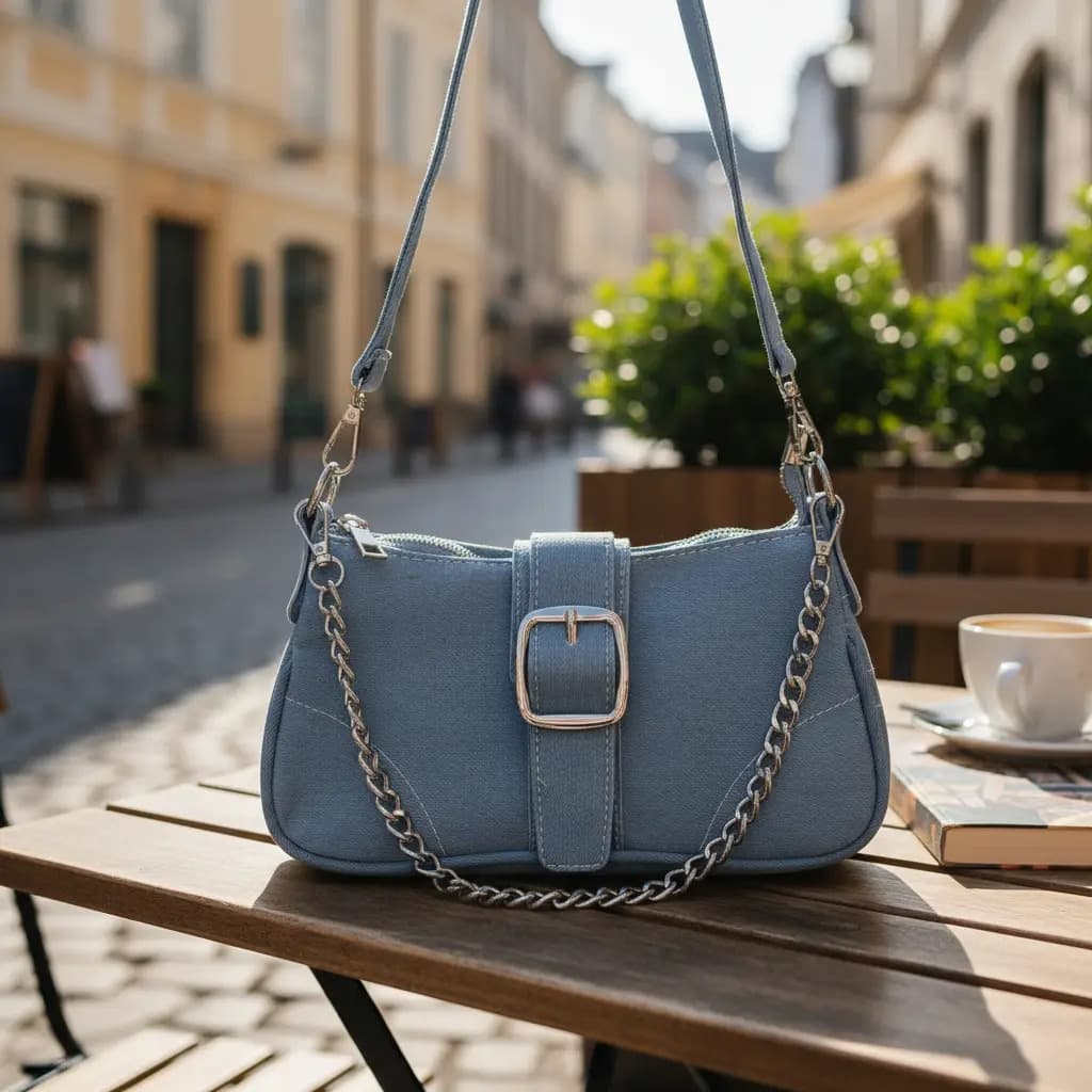 Cartera De Mujer Jean Mini Bag Morral Celeste Jean Metal