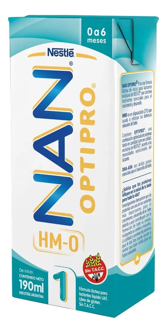Leche de fórmula líquida sin TACC Nestlé Nan Optipro en brick de 1 de 190mL - 0 a 6 meses