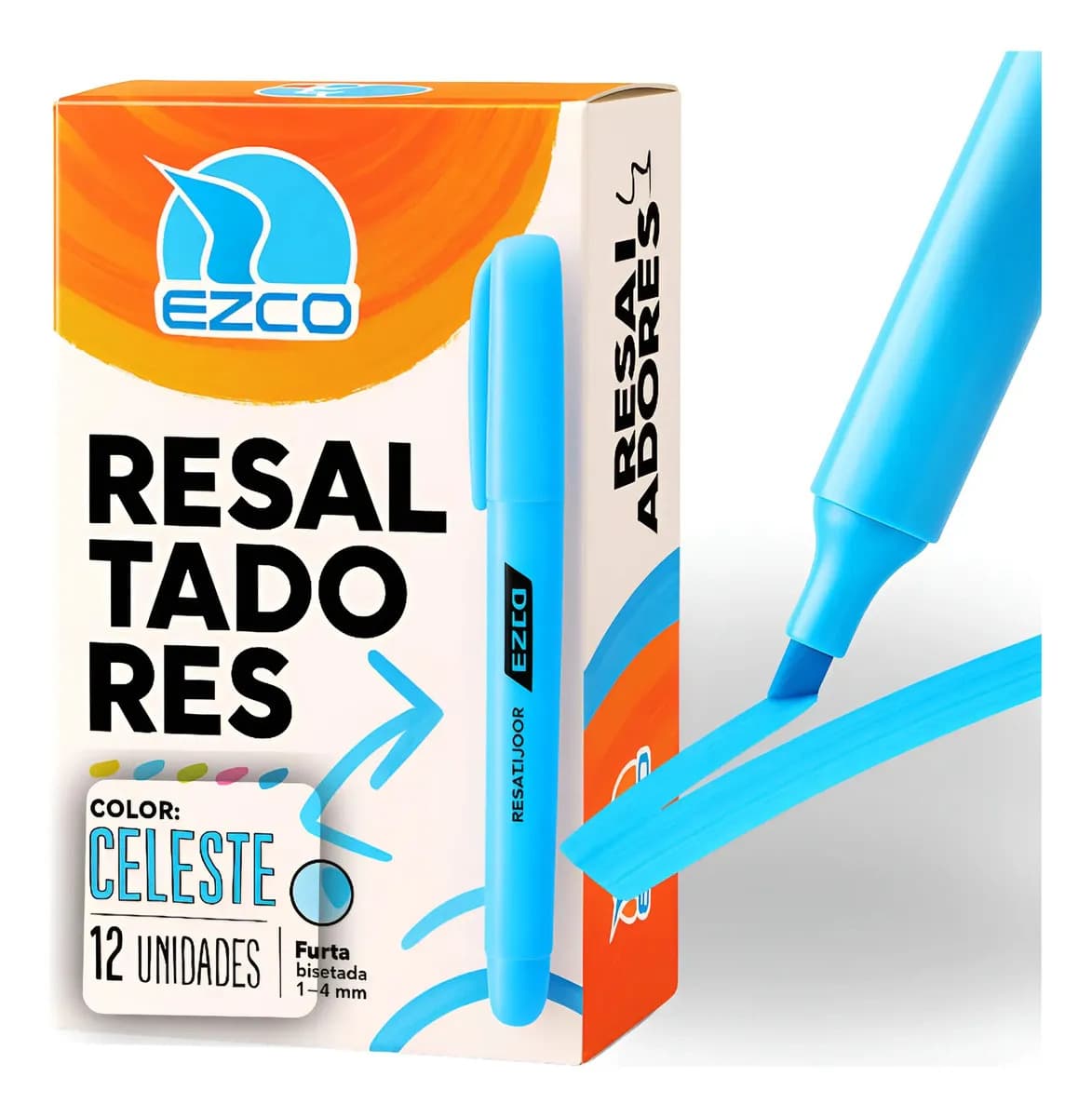 Resaltador Ezco Fluor Biselados X12 Unidades Resaltador Fino Color Resaltador Celeste