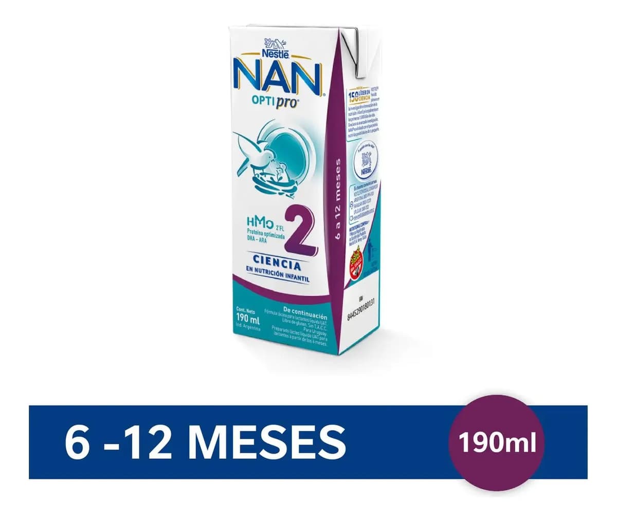 Leche de fórmula líquida Nestlé Nan Optipro etapa 2 en brick de 190mL - 6 meses a 1 años