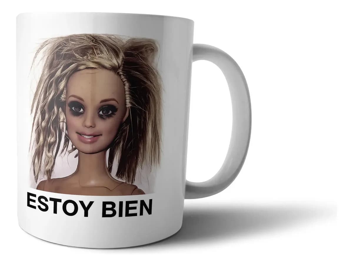 Taza De Cerámica Meme Muñeca Estoy Bien Muñeca Barbie Blanco Estoy Bien Muñeca