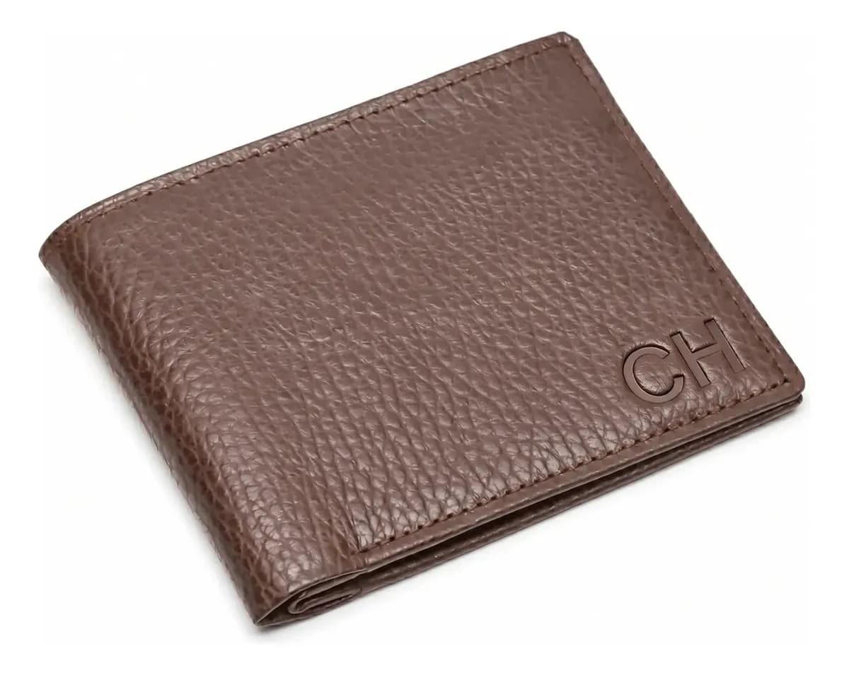 Billetera Hombre Billetera De Cuero Grabado Personalizado Marrón Liso