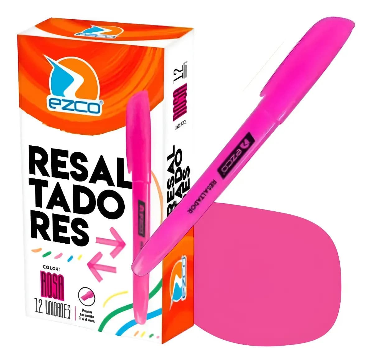 Resaltador Ezco Fluor Biselados X12 Unidades Resaltador Fino Color Resaltador Rosa