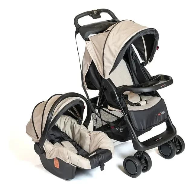 Cochecito Bebe + Huevito = Butaca Auto Beige Negro